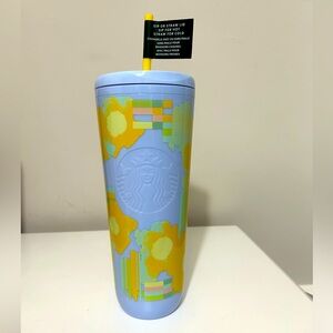 Starbucks 24 ounce Light Blue Tumbler‎ with Yellow Straw